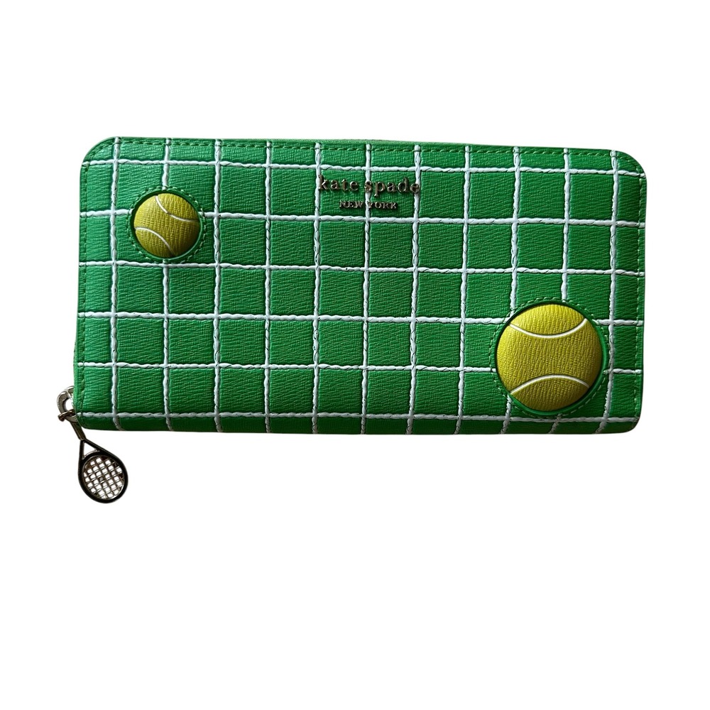 Kate Spade Tennis Court Green Saffiano Leather Zip Around Continental Wallet